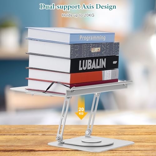 Grathia Book Stand for Reading, Adjustable Holder with 360° Rotating Base, Desktop Stand with Page Clips for Cookbook, Sheet Music, Laptop, Recipe, Textbook, HandsFree, Aluminium