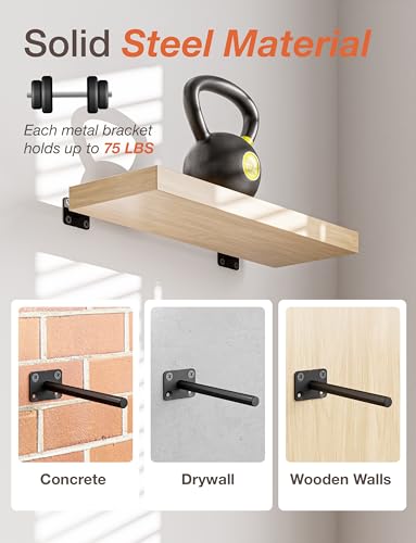 BATODA 6” Solid Steel Floating Shelf Bracket (4 pcs) - Blind Shelf Supports - Hidden Brackets for Floating Wood Shelves - Wall Mounted Support for DIY - Shelving Mounting Hardware Included