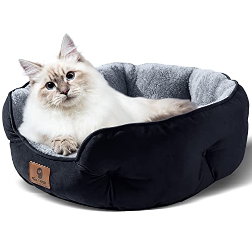 Asvin Small Dog Bed for Small Dogs, Cat Beds for Indoor Cats, Pet Bed for Puppy and Kitty, Extra Soft & Machine Washable with Anti-Slip & Water-Resistant Oxford Bottom, Black, 20 inches