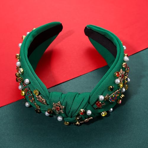 boderier Christmas Headbands for Women Silver Rhinestone Snowflake Headband Crystal Wide Knotted Headband Xmas Holiday Hair Accessories Gifts (Silver Rhinestone Snowflake)