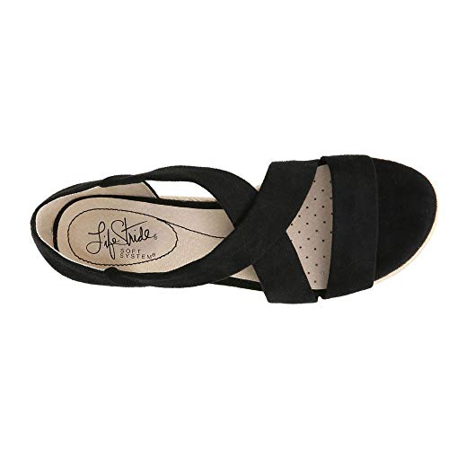 LifeStride Womens Siesta Espadrille Wedge Black 8 M