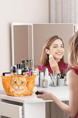 ALLYORS Drawstring Makeup Bag, A cat-shaped storage bag for Dresser/Journey/Storage-Orange Cat