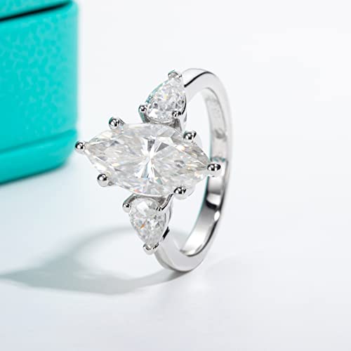 AnuClub 4.6ct Moissanite 3 Stone Engagement Rings D Color VVS1 Round Cut 18K White Gold Plated 925 Sterling Silver Anniversary Wedding Promise Ring, Christmas Gift for Women 10