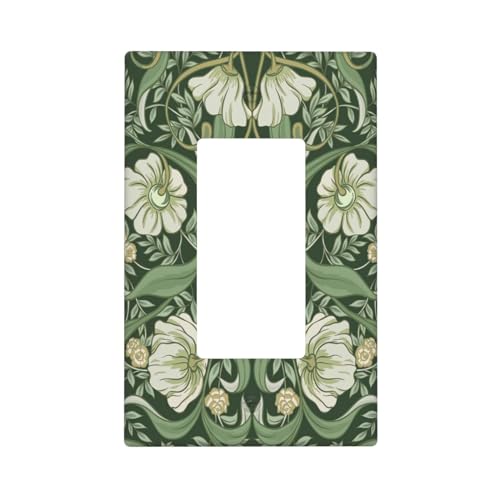 William Morris Green Floral Vintage Light Switch Cover Plate 1 Gang Single Rocker Retro Decorative Wall Plates Electrical Switchplate Faceplate for Bathroom Home Art Decor Accessories 4.5'' x 2.76''