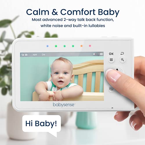 Babysense Baby Monitor with 2 Cameras and Audio 4.3", Non WiFi Baby Monitor, Dual Split Screen, Portable Double Sleep Video Monitor, Auto Night Vision & Light, Lullabies & White Noise, Two-Way Audio