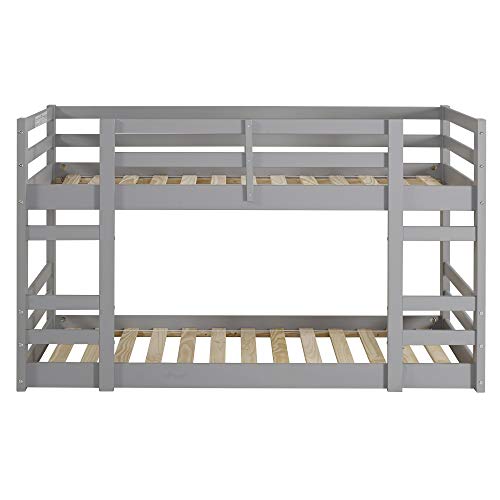 Walker Edison Alexander Classic Solid Wood Stackable Jr Twin over Twin Bunk Bed, Twin over Twin, Grey