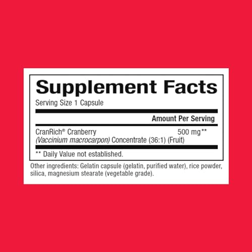 Natural Factors, CranRich, Super Strength 36:1 Cranberry Concentrate, 500 mg, Sugar-Free Whole Fruit Cranberry Pills for Urinary Tract Health, 180 Count (Pack of 1)