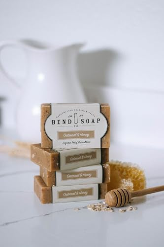 Bend Soap Company All Natural Handmade Goat Milk Soap for Dry Skin Relief, Oatmeal & Honey, 4.5 oz 4 pack