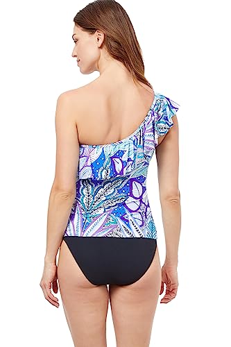 Profile by Gottex Women's Standard Tropic Boom One Shoulder Tankini, Multi/Blue