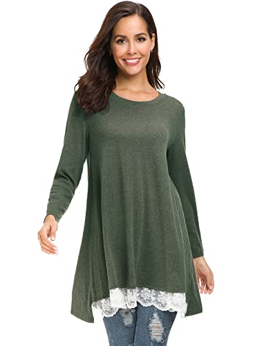 Afibi Women Lace Long Sleeve A-line Swing T-shirt Loose Tunic Top Blouse (Medium, Purple)