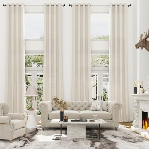 132 Inch Natural Linen Curtains Extra Long with Grommet Top for High Living Room, Custom Made High Ceiling 2 Story Drapes,Semi Sheer Beige Neutral Curtains for Loft Sliding Door 11 FT 1 Panel