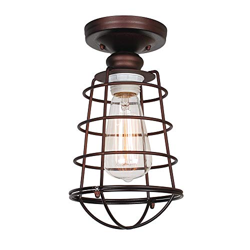 Design House 519694 Ajax Industrial Modern 1-Light Indoor Semi-Flush Ceiling Light with Metal Wire Cage for Hallway Foyer Closet, Coffee Bronze