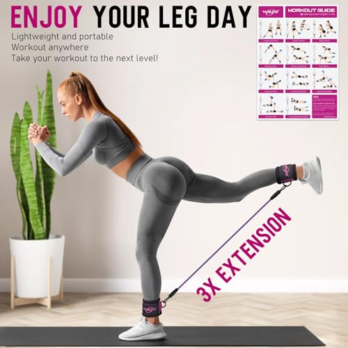 WALITO Ankle Resistance Bands with Cuffs, Ankle Bands for Working Out, Ankle Straps for Women, Exercise Bands for Legs and Butt, Booty Workout Equipment for Kickbacks Hip Fitness Training