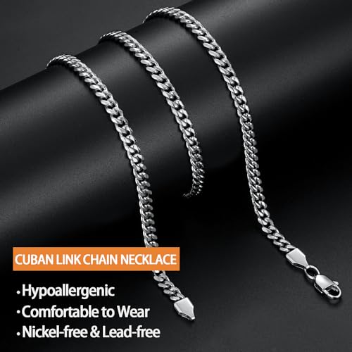 Jewlpire Silver Chain Necklace for Men, 5mm Cuban Link Chain for Men Women Stainless Steel Chain Cool & Comfortable Men's Chain Necklaces 16 Inch