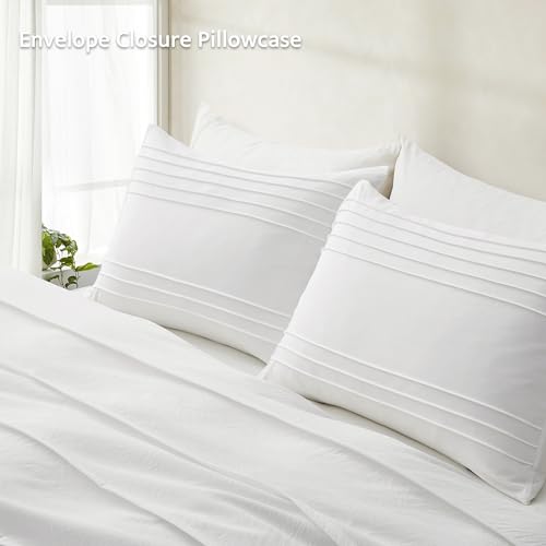 Oli Anderson Misty Rose Duvet Cover Queen Size - Pleated Queen Duvet Cover, 3PCS Soft and Breathable Textured Bedding Set with Zipper Closure(Misty Rose,90"x90")