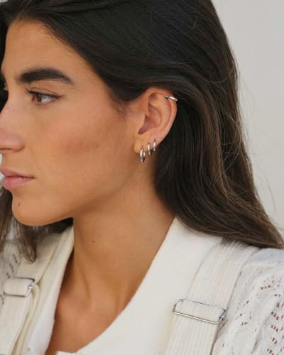 Sweetkiki 6 Pairs Small Gold Hoop Earrings Set, Hypoallergenic Huggie Hoop earrings in 14K Gold Plated for Sensitive Ears, Leightweight 24/7 Cartilage Hoop Earring for Women Men, 14K Gold Plated, No