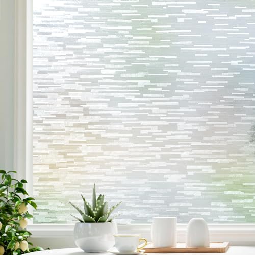 LUTE Window Privacy Film Frosted Glass Film, Removable Sun Blocking Heat Control Door Window Cover, Non-Adhesive Static Window Cling Frosting Decorative Glass Sticker, Linear Frosted, 17.5" x 78.7"