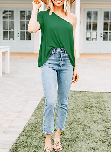 DOROSE Women's Sexy One Shoulder Tops Long Sleeve Casual Loose Blouse Shirt (T- Rose, Small)