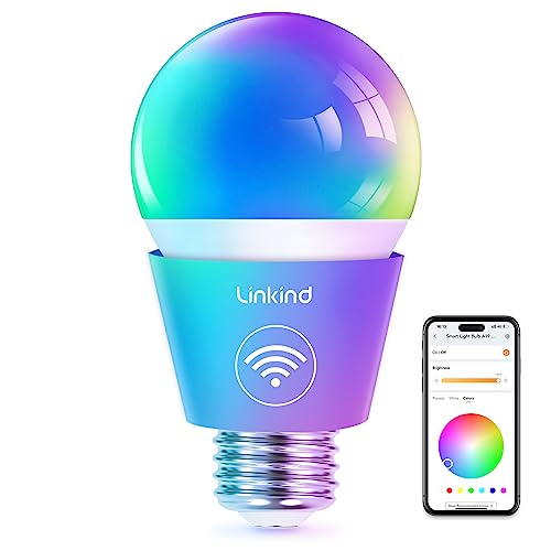 Linkind Smart Light Bulbs, WiFi Light Bulbs work with Alexa & Google Home, RGBTW Color Changing Light Bulb with APP Control, 9W LED Smart Bulb equivalent 60W, A19 E26 Alexa Light 2.4Ghz 800LM Dimmable