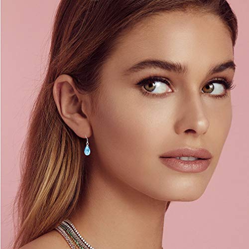 Teardrop Austrian Crystal Drop Dangle Earrings for Women 925 Sterling Silver Hook Hypoallergenic Earring (Topaz)