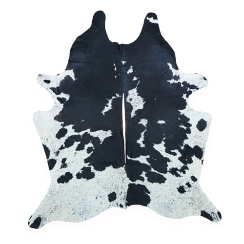 rodeo Genuine Cowhide Rug: Hand-Picked & Authentic Real Cowhide Rug for Country Home Decor - Cow Hide Rug Large Sized at 6x7ft - Cozy, Unique, Durable, Leather Cow Carpet Rugs - Black and White
