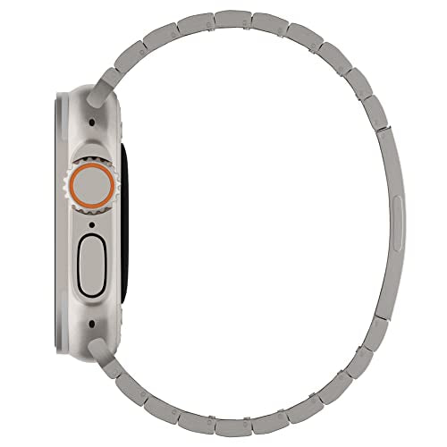 LDFAS Compatible for Apple Watch Ultra 2 Band 49mm,Series 10 46mm Titanium Metal Watch Strap with Hidden Curved Buckle Compatible for Apple Watch 9 45mm Band, Silver Gray