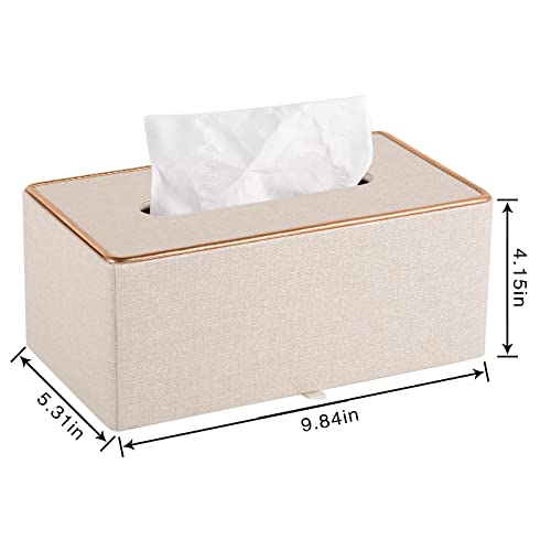 RHCSZ Fashion Leather Tissue Box Holder,Rectangular Tissue Box Cover for Bathroom Dresser Night Stand,Napkin Box Drawer Paper Dispenser,Home Office car Tissue Holder with Magnetic Bottom (Beige)