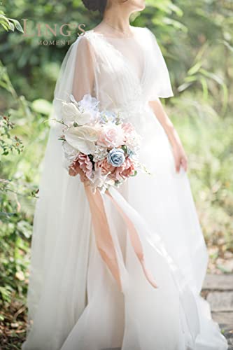 Ling's Moment Dusty Rose Bridal Bouquet for Bride, Blush Pink Wedding Bouquets for Bride, 13 Inch Silk Round Artificial Wedding Flowers Bouquets