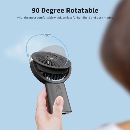 Otlonpe Misting Fan Portable Fan with Mist, 4000 mAh Rechargeable Handheld Fan Battery Operated Water Spray Mister Fan, Small Personal Hand Held Fan Power Bank for Travel Men Women, Black