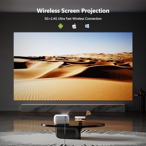 Mini Projector with WiFi and Bluetooth, 4K 1080P Portable Projector, 18000 Lumens Outdoor Movie Projector Support Electric Focus & Auto Vertical Keystone, Smart Video Projectors for Phone/TV Stick/PC