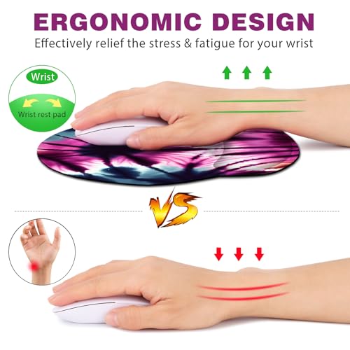 DINKY Ergonomic Mouse Pads, Cute Mouse Pad with Wrist Rest Support Gel, Non-Slip PU Base Mouse Mat with Memory Foam for Home, Office and Gaming, Easy Typing & Pain Relief (Pink Stay Positive)