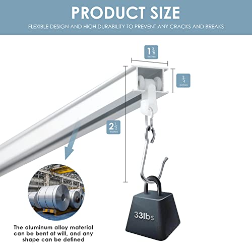 MERJULAN Aluminium alloy Ceiling Track for Curtains, Room Divider, Ceiling Curtain Track, Room Divider Curtain Rod, Numerous Hooks with End Hook, Easy Install, for Spaces (3ft - 6ft, Silver)