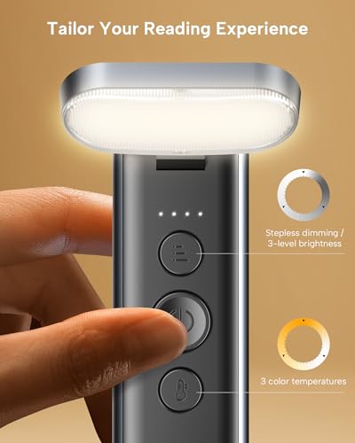 86lux Book Light, Reading Light for Book in Bed, USB Rechargeable LED Night Light with 3 Colors & Limitless Dimming, Aluminum Alloy Bookmark Light for Book Lovers,Technology Black