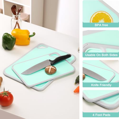 Bouaida Cutting Board, BPA Free Plastic Cutting Board, Non Slip Cutting, Juice Grooves, Hanging, Dishwasher Safe, Sturdy and Durable Kitchen Cutting Board Set (Green Set)