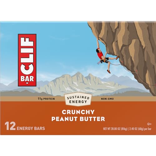 CLIF BAR - Crunchy Peanut Butter - Made with Organic Oats - 11g Protein - Non-GMO - Plant Based - Energy Bars - 2.4 oz. (12 Pack)