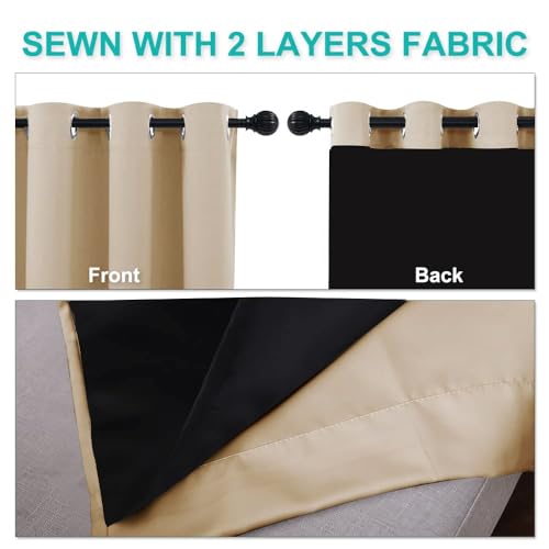 NICETOWN High-End Thermal Curtains, Full Blackout Curtains 90 Inches Long for Dining Room, Soundproof Window Treatment Drapes for Hall Room, Black, 46" Wide Per Panel, Set of 2 Panels