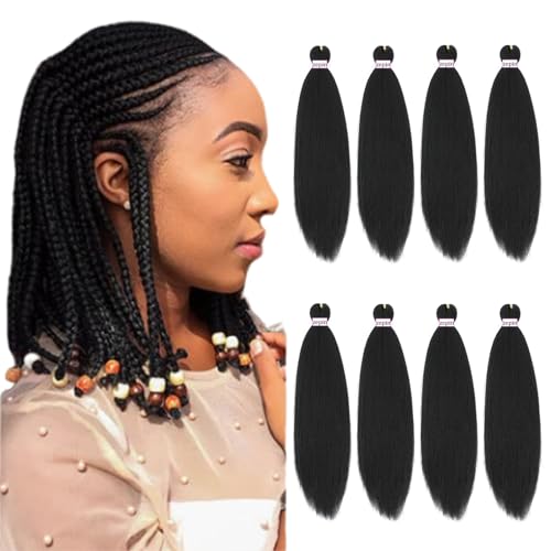 Pre Stretched Braiding Hair 26 Inch 8 Packs Professional Soft Yaki braiding Hair For Braids Hot Water Setting Synthetic Crochet Hair Extensions (26 Inch (Pack of 8), 1B/Purple)