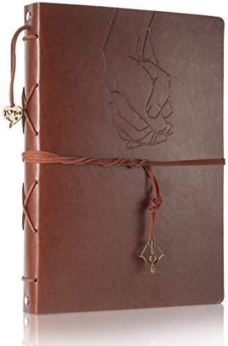 ThxMadam Vintage Notebook A5 Leather Cover Writing Notebook Loose Leaf Travel Journal Diary Refillable Sketchbook with 200 Kraft Pages/100 Sheets and 1 PVC Zipper Pocket Gift for Man Woman Student