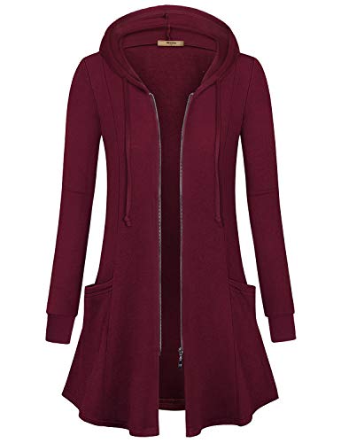Miusey Womens Zip Up Long Hoodie Jacket Tunic Sweatshirt Open Front Cardigan (Large, Gray-2)