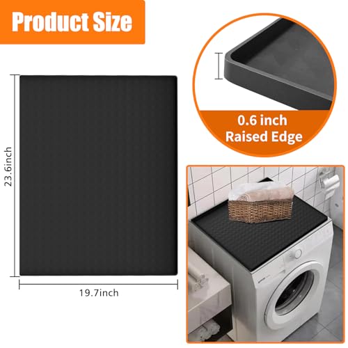 Super-Thick Washer and Dryer Covers for the Top, 23.6" x 19.7" Silicone Rubber Mat, Anti-Slip Waterproof Washing Machine Cover, Washer Dryer Top Protector Mat for Laundry and Kitchen, Black, 1Pack