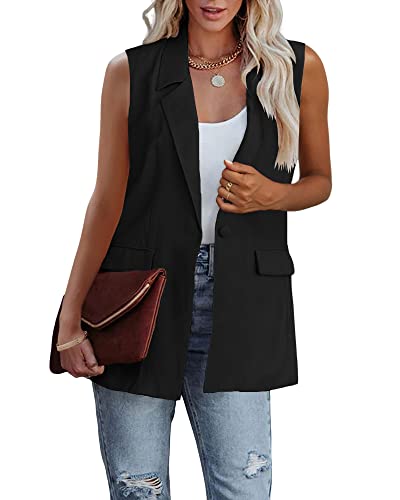 Cicy Bell Women's Sleeveless Blazer Vest Casual Open Front Single Button Summer Jacket with Pockets