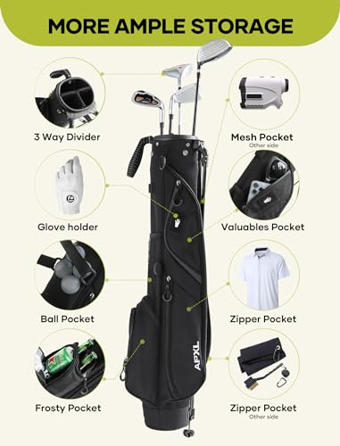 Small Golf Bag, 3 Divider Fit Up to 8 Clubs, Golf Stand Bag with Rain Cover, Easy to Carry and Durable Pitch n Putt Golf Bag, Lightweight Golf Bag with Strap and Stand for Men n Women