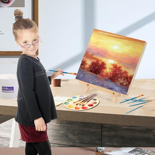 Rhykoka Wood Easels, 2 Packs 9.45 Inches Tabletop Painting Easels for Kids Artist Students,Portable Canvas Photo Picture Sign Holder (2)