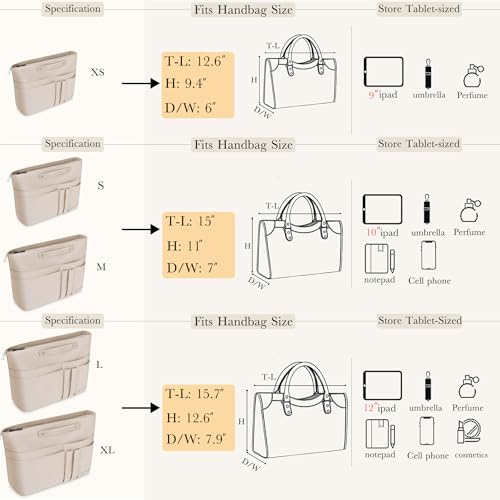HyFanStr Purse Organizer Insert for Handbags,Tote Bag Organizer Insert Zipper Bag for Women, Handbag Organizer Inside Liner with 15 Pockets, Beige