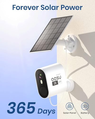 AOSU Solar Security Cameras Wireless Outdoor, 2K QHD Home Security System, 2 Cameras Kit with 166° Ultra-Wide View, Forever Power, Spotlight Camera, 32G Local Storage, No Monthly Fee