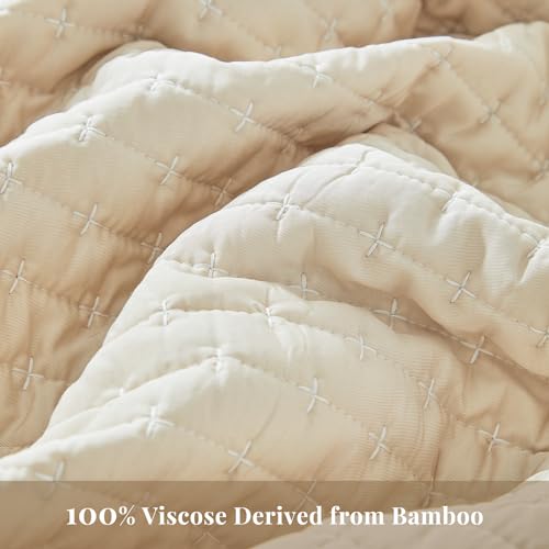 WARMDERN Beige Quilt Sets Queen Size, Cooling Summer Quilt for Hot Sleepers, Soft Lightweight Bedding Bedspread Coverlets for All Season(Beige, Queen)