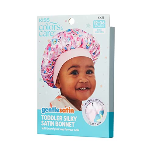 KISS COLORS & CARE Toddler Unicorn Silky Satin Hair Bonnet - Super Soft Breathable Material for Hair Protection from Dryness, Friction & Split Ends Overnight - Suitable & Safe for All Hair Types