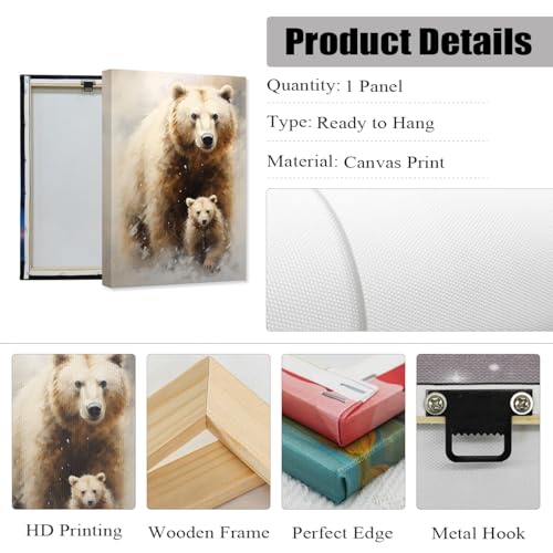CCWACPP Bear and Cubs Canvas Wall Art Animal Pictures Wall Decor Animals Portrait Painting Print Large Living Room Decor Frame (Bear - 1, 12.00" x 18.00")