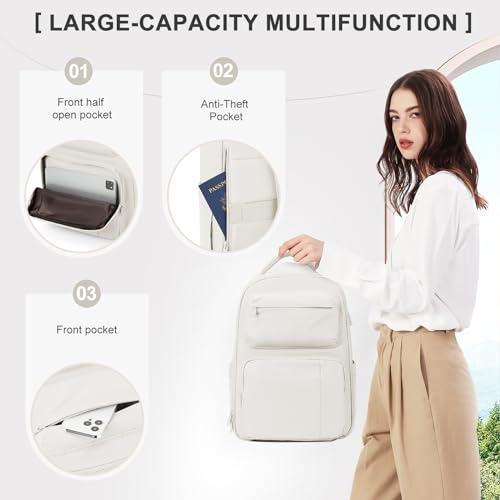 coowoz Travel Backpack for Women Men Mochila de Viaje Laptop Work Backpack Hiking Gym College Backpack Rucksack Travel Essentials Personal Item Travel Bag Carry on Backpack Flight Approved Beige