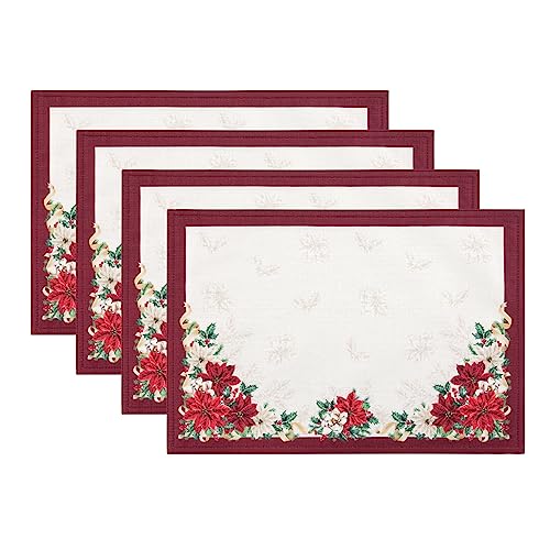 Elrene Home Fashions Poinsettia Garlands Holiday Engineered Placemats, Set of 4, 13"x19", Multi